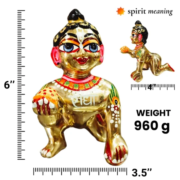 RADHA NAAM PAINTED LADDU GOPAL PURE BRASS DEITY _ HEIGHT 6 INCH DIMENSIONS