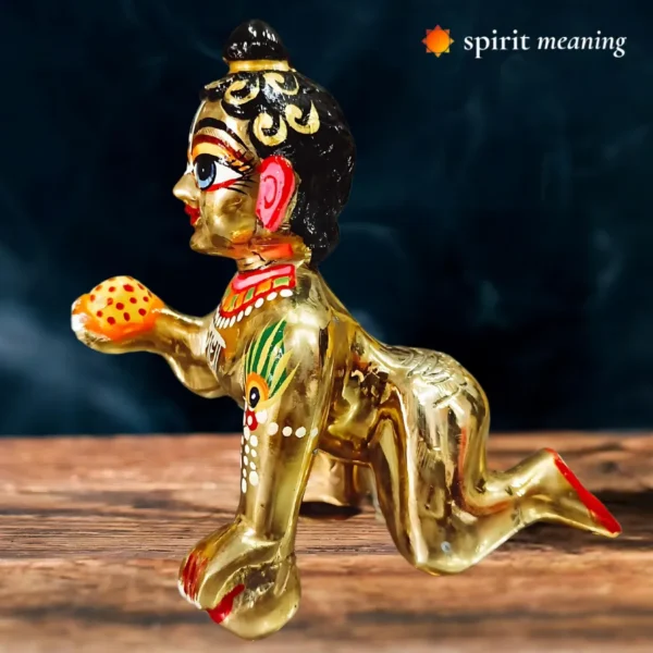 RADHA NAAM PAINTED LADDU GOPAL PURE BRASS DEITY HEIGHT 6 INCH SIDE VIEW