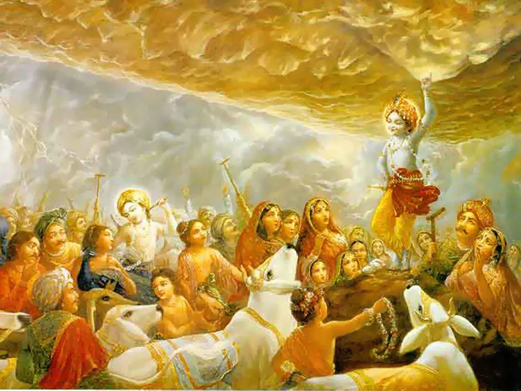 lord krishna lifting the giriraj ji