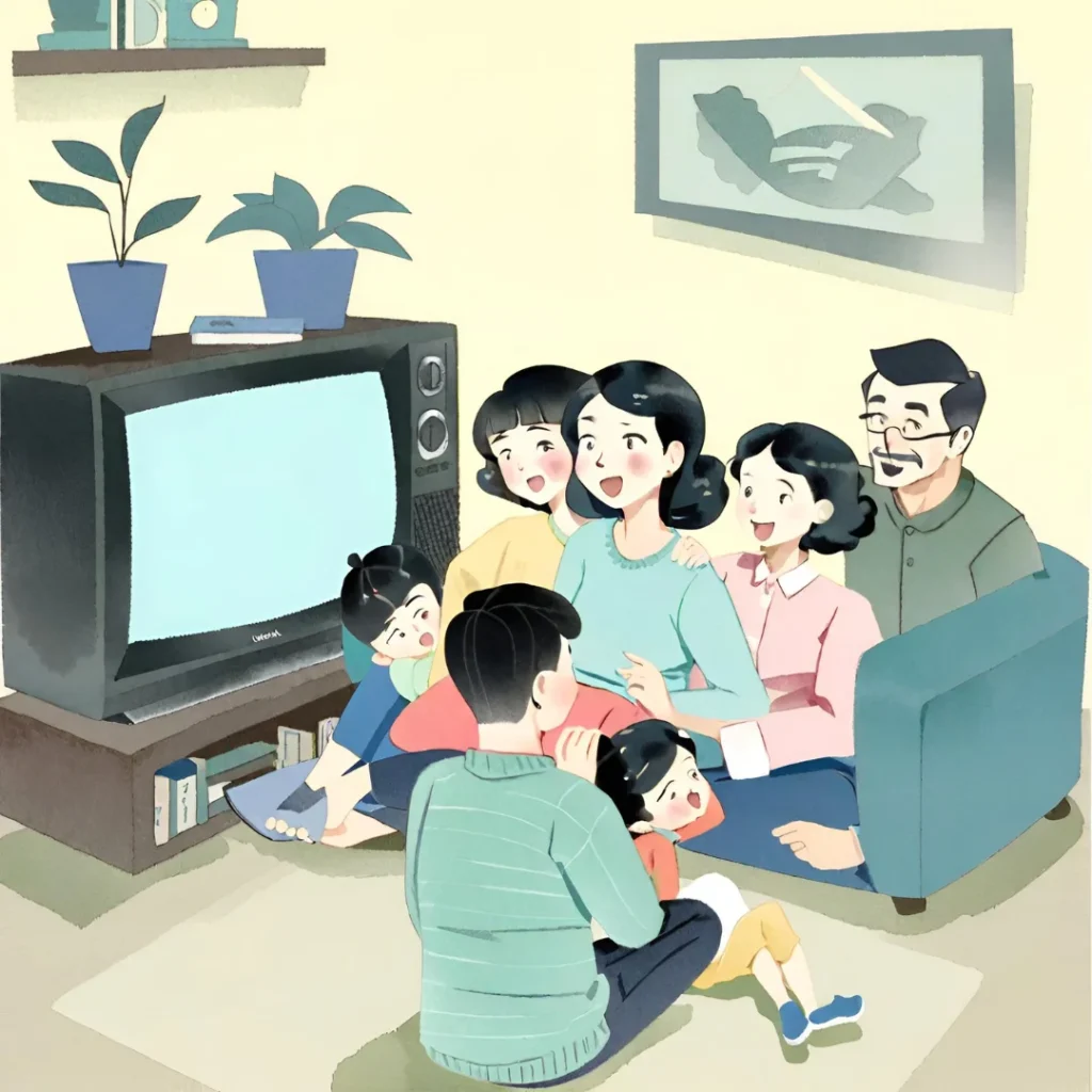 A FAMILY GLUED TO THE TELEVISION