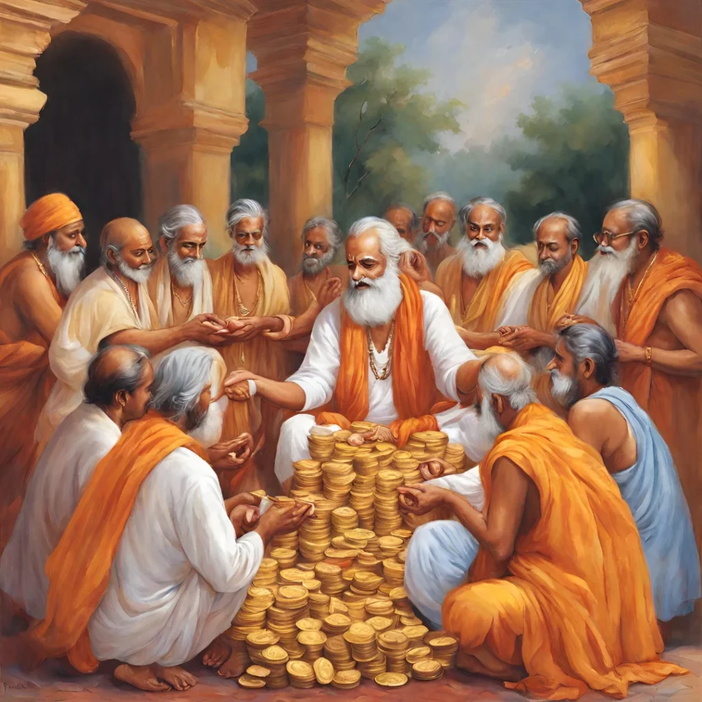 A GURU ACCEPTING GIFTS FROM HIS DISCIPLES