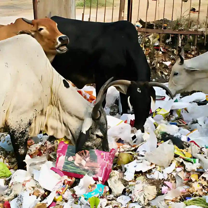 COWS EATING GARBAGE AND PLASTIC