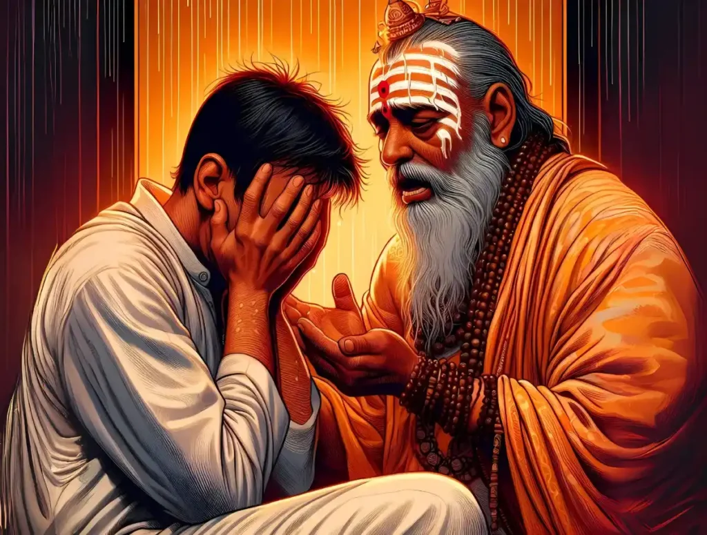 disciple sharing his problems with guru